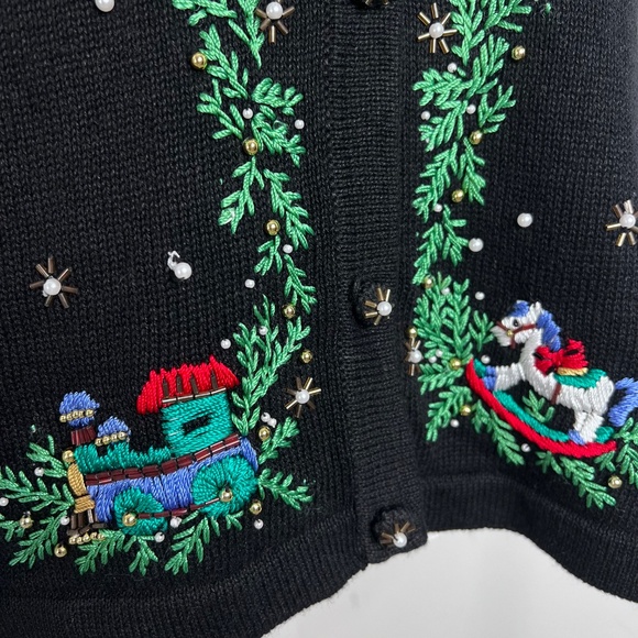 Vintage Christmas Embroidered Beaded Sweater Vest L - Picture 2 of 5